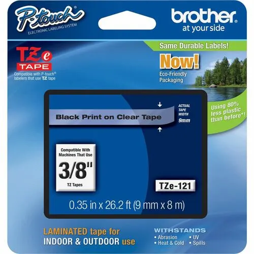 CINTA PARA ROTULADOR BROTHER TZ121 TRANSPARENTE NEGRO 9 MM CINTA BROTHER TZ121 NGO/TRAN 9MM P/PT300