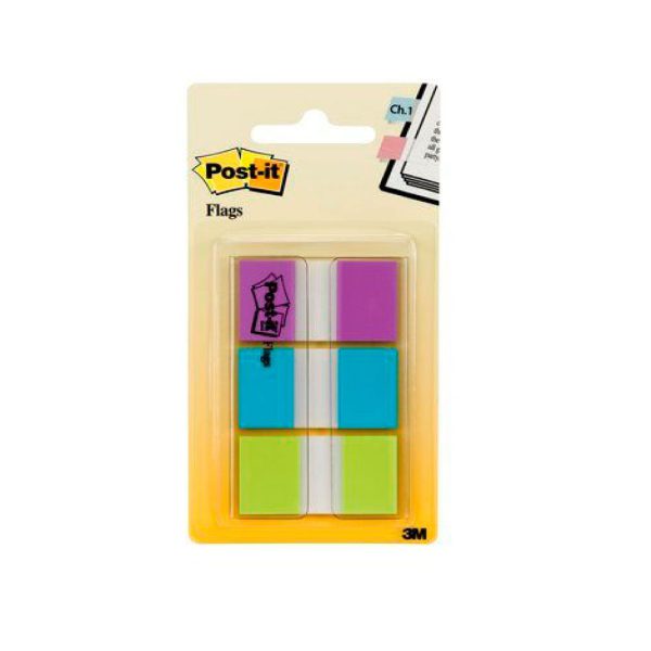 BANDERITAS POST-IT 680-PBG 2.54 x 3.81 CM 3 BLOCK MORADO AZUL Y VERDE CON 20 HJ