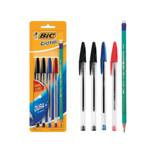 BOLIGRAFO BIC M-250 NEGRO AZUL ROJO PUNTO MEDIANO CON 4 PZS MAS UN LÁPIZ