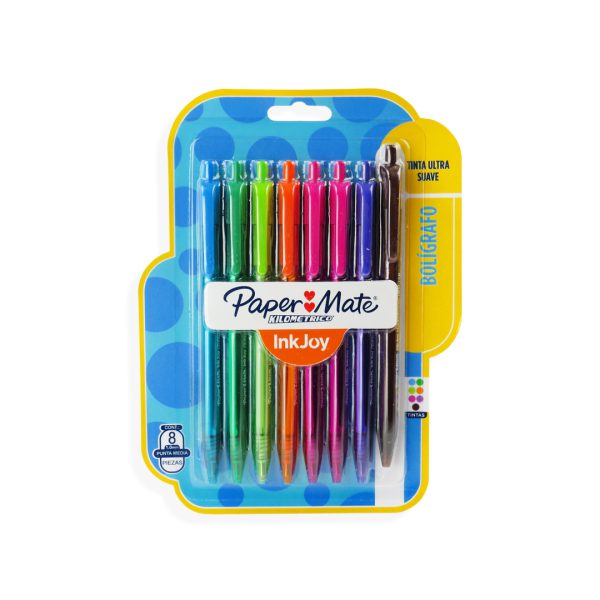 BOLIGRAFO KILOMETRICO RETRACTIL 100INJOY PUNTO MEDIANO COLORES SURTIDOS 8 PZS