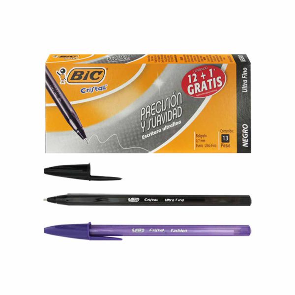 BOLIGRAFO ULTRA FINE CRISTAL NEGRO CAJA CON 12 PZS