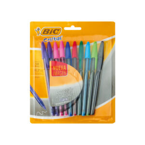BOLÍGRAFOS BIC CRISTAL FASHION PUNTA ULTRA FINA 0.7 MM CON 10 PZS