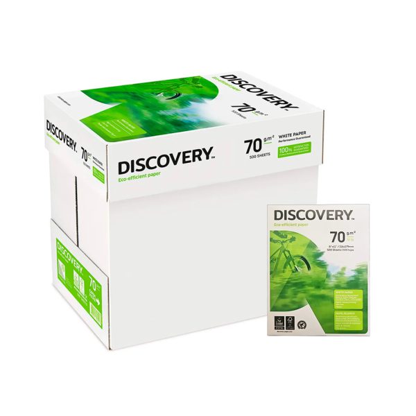 CAJA DE PAPEL BOND DISCOVERY VERDE CARTA 97 % BLANCURA 10 PAQUETES CON 500 HOJAS 70 GR