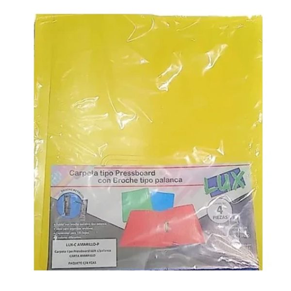 CARPETA PRESSBOARD BROCHE SIN PERCALINA CARTA AMARILLO LUX-C-AMA CON 10 PZS