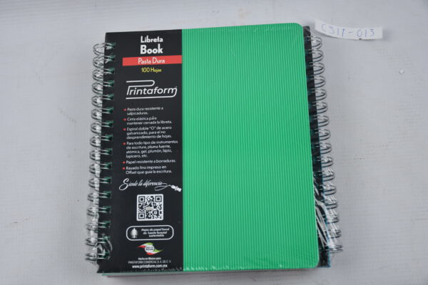 CUADERNO ESPIRAL FORMA FRANCESA BOOK CUADRO GRANDE 100 HOJAS PASTA DURA