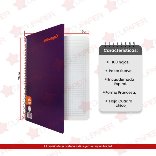 CUADERNO ESPIRAL FORMA FRANCESA CUADRO CHICO 0186 CON 100 HOJAS