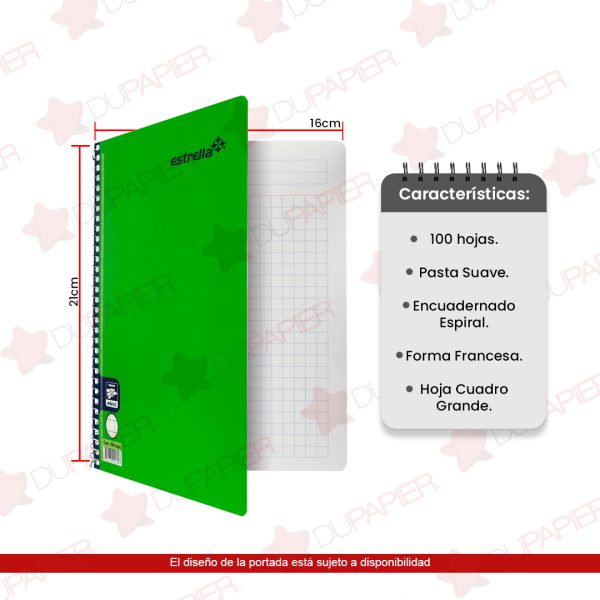 CUADERNO ESPIRAL FORMA FRANCESA CUADRO GRANDE 0184 CON 100 HOJAS