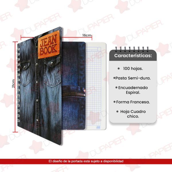 CUADERNO ESPIRAL FORMA FRANCESA JEAN BOOK CUADRO CHICO CON 100 HOJAS
