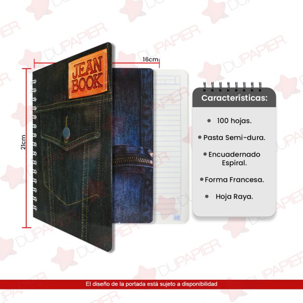 CUADERNO ESPIRAL FORMA FRANCESA JEAN BOOK RAYA CON 100 HOJAS