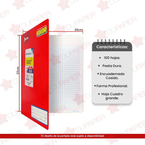 CUADERNO NORMACOLOR PROFESIONAL COSIDO CUADRO GRANDE CON 100 HOJAS