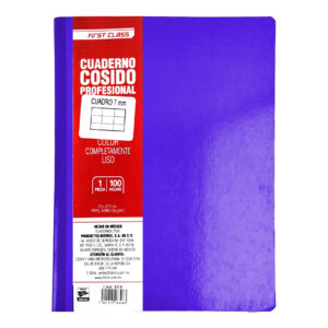 CUADERNO PROFESIONAL COSIDO FIRST CLASS CUADRO GRANDE 5381 MORADO CON 100 HOJAS