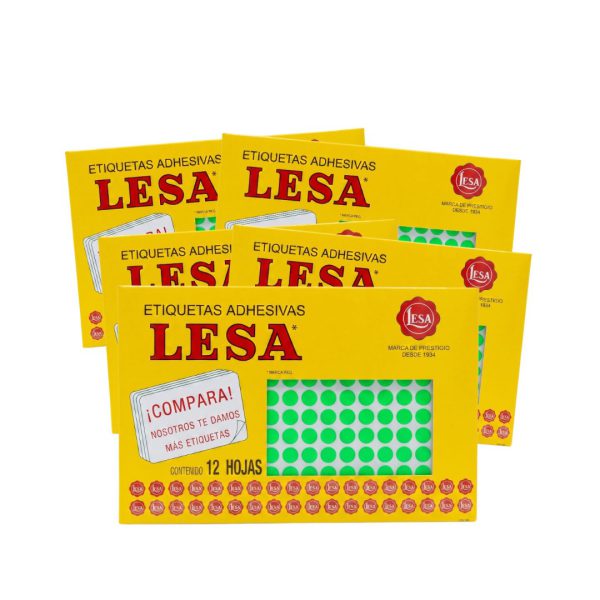 ETIQUETA-ADHESIVA-LESA-REDONDA-NUMERO-10-FLUORESCENTE-VERDE-5-PAQUETES-CON-12-HOJAS_E130-424_2 ETIQUETA ADHESIVA LESA NUMERO 10 VERDE FLUORESCENTE 11 MM REDONDA PAQUETE CON 5 SOBRES