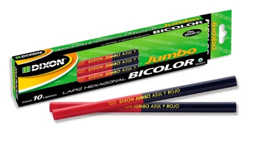 LAPIZ-BICOLOR-JUMBO-AZUL-ROJO-DIXON-CAJA-CON-10-PZAS_L100-012_1 LAPIZ BICOLOR JUMBO AZUL ROJO DIXON CAJA CON 10 PZAS