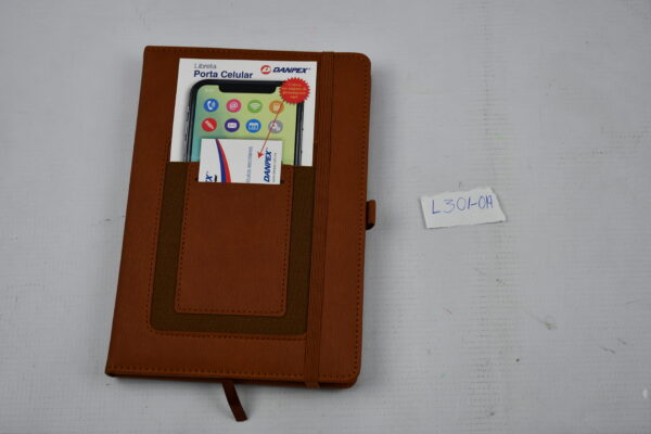 LIBRETA DE NOTAS CON PORTA CELULAR COLOR MIEL RAYA CON 192 PAGINAS CEL761