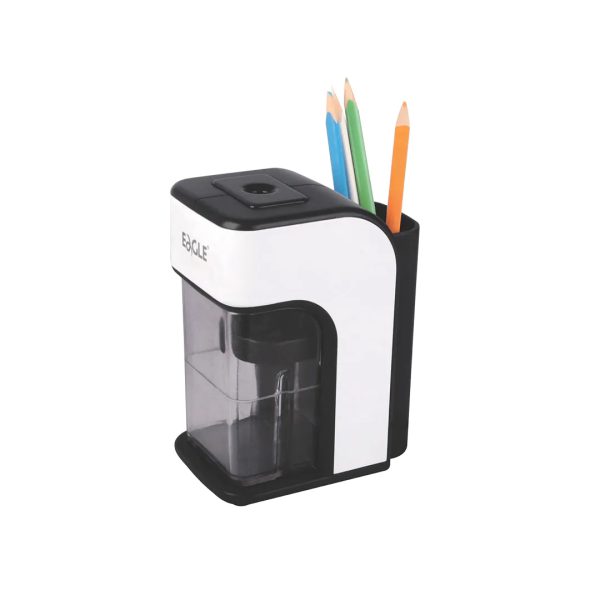MAQUINA SACAPUNTAS ELECTRICO CON DEPOSITO DE VIRUTAS Y PORTA LAPIZ