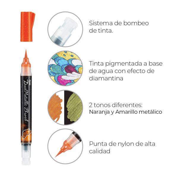 MARCADOR-PENTEL-DUAL-METALLIC-BRUSH-NARANJA-Y-AMARILLO_M040-468_2 MARCADOR PENTEL DUAL METALLIC BRUSH NARANJA Y AMARILLO