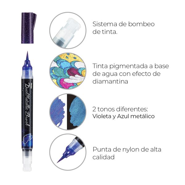 MARCADOR-PENTEL-DUAL-METALLIC-BRUSH-VIOLETA-Y-AZUL_M040-470_2 MARCADOR PENTEL DUAL METALLIC BRUSH VIOLETA Y AZUL