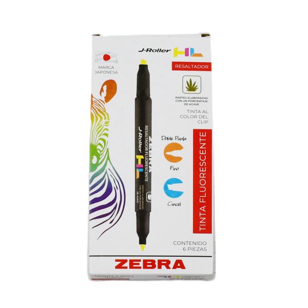 MARCATEXTOS ZEBRA J-ROLLER HL RESALTADOR DUO PAQUETE CON 6 PIEZAS