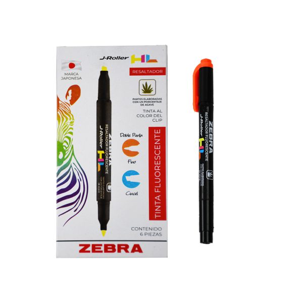 MARCATEXTOS ZEBRA J-ROLLER HL RESALTADOR DUO PAQUETE CON 6 PIEZAS