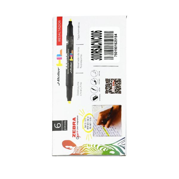 MARCATEXTOS ZEBRA J-ROLLER HL RESALTADOR DUO PAQUETE CON 6 PIEZAS