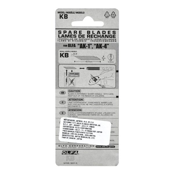 NAVAJA P/EXACTO KB-25  6 MM PAQUETE CON 25 PZS