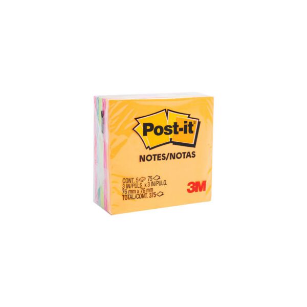 NOTAS ADHESIVAS POST-IT NEON 76X76 MM CON 5 PIEZAS DE 375 HOJAS