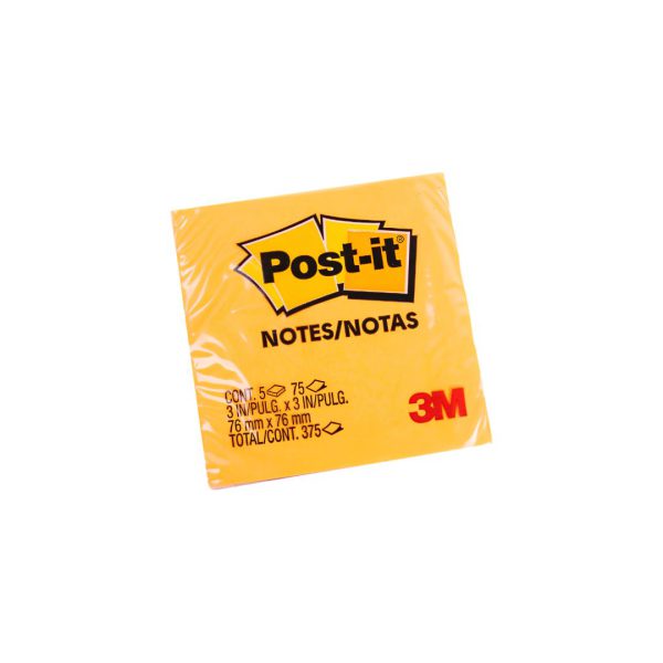 NOTAS ADHESIVAS POST-IT NEON 76X76 MM CON 5 PIEZAS DE 375 HOJAS