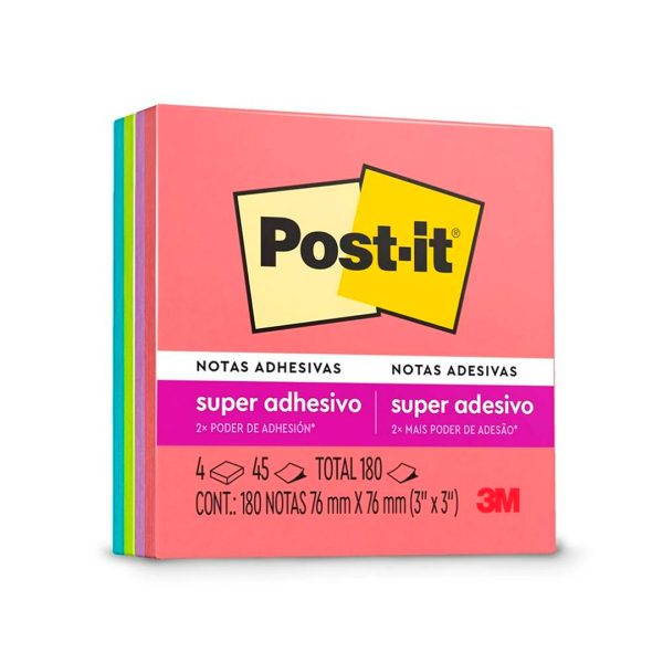 NOTAS ADHESIVAS POST-IT SUPER STICKY 654-SS180 7.6 X 7.6 CM 180 HOJAS