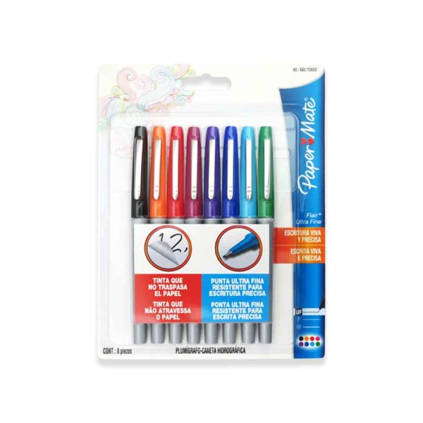 PLUMON-FLAIR-ULTRA-FINO-ESTUCHE-CON-8-COLORES-SURTIDOS_P572-297_3 PLUMONES PAPER MATE FLAIR ULTRA FINO ESTUCHE CON 8 COLORES SURTIDOS