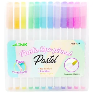 PLUMON PUNTA PINCEL COLORES PASTEL CON 12 PIEZAS