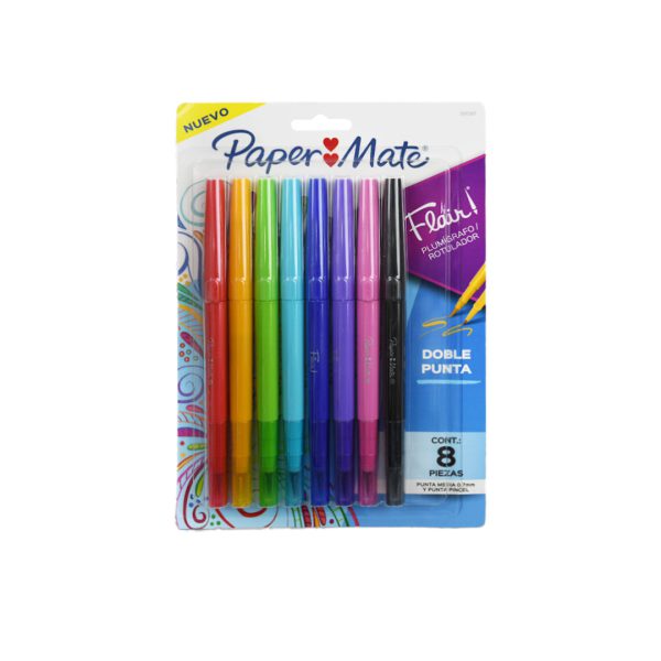 PLUMONES-PAPER-MATE-FLAIR-DOBLE-PUNTA-COLORES-SURTIDOS-CON-8-PIEZAS_P572-351_1-1 PLUMONES PAPER MATE FLAIR DOBLE PUNTA COLORES SURTIDOS CON 8 PIEZAS