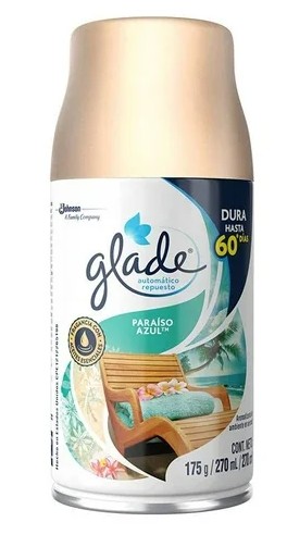 REPUESTO DE AROMATIZANTE DIFUSOR AUTOMÁTICO GLADE 175 G / 270 ML PARAÍSO AZUL
