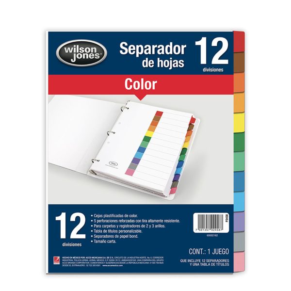SEPARADOR PESTAÑA COLOR CARTA 12 POSICIONES P2458