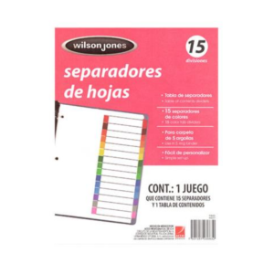 SEPARADOR PESTAÑA COLOR CARTA 15 POSICIONES P3683
