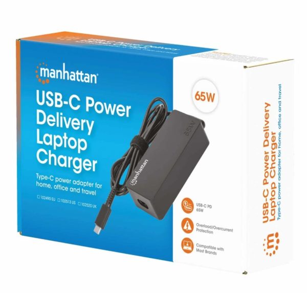 CARGADOR PARA LAPTOP MANHATTAN TIPO C 65W 3 AÑOS DE GARANTÍA