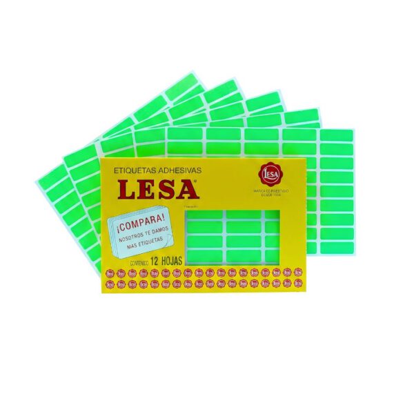 ETIQUETA ADHESIVA LESA NUMERO 6 VERDE FLUORESCENTE 38 X 13 MM RECTANGULAR PAQUETE CON 5 SOBRES