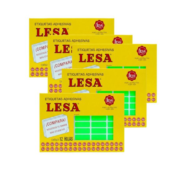 ETIQUETA ADHESIVA LESA NUMERO 6 VERDE FLUORESCENTE 38 X 13 MM RECTANGULAR PAQUETE CON 5 SOBRES