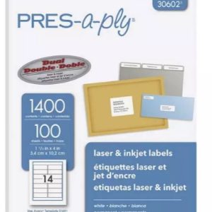 ETIQUETA LASER INK-JET BLANCA PRESS A PLY 30602 3.4 x 10.2 CM CON 1400 PZS