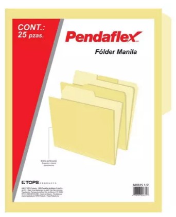 FOLDER TAMAÑO CARTA MANILA CREMA M0025 1/2 CON 25 PZS