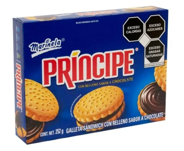 GALLETAS PRINCIPE MARINELA CON RELLENO SABOR A CHOCOLATE 252 GRAMOS