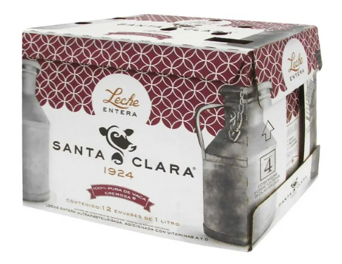 LECHE ENTERA SANTA CLARA 1 LT CAJA CON 12 PIEZAS