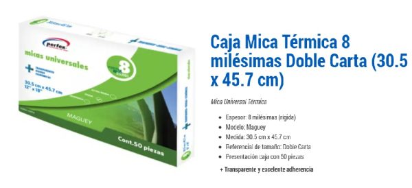 MICA TERMICA DOBLE CARTA 8 MILESIMAS CON 50 PZS