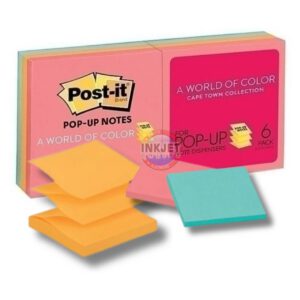NOTAS ADHESIVAS POST-IT POP UP CAPETOWN 3X3 6 PAQUETES DE 100 HOJAS