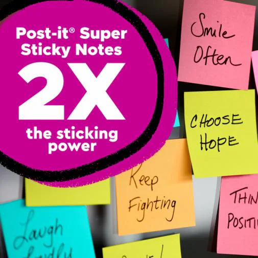NOTAS ADHESIVAS POST-IT SUPER STICKY 622-8SSJOY 2X2 8 PAQUETES CON 90 HOJAS