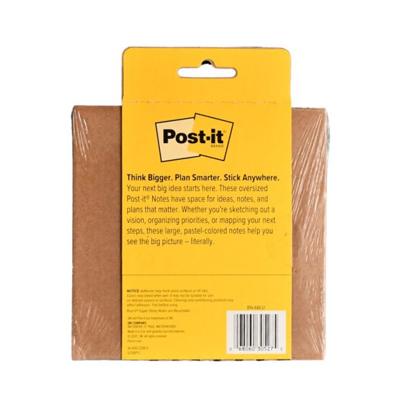 NOTAS ADHESIVAS POST-IT SUPER STICKY BIG NOTES WASHED DENIM 6X6 PULGADAS BLOC CON 30 HOJAS BN-6BLU