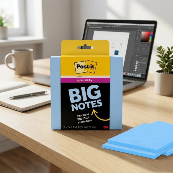 NOTAS ADHESIVAS POST-IT SUPER STICKY BIG NOTES WASHED DENIM 6X6 PULGADAS BLOC CON 30 HOJAS BN-6BLU