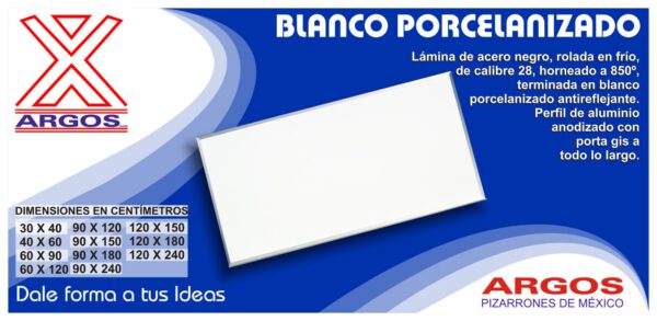 PIZARRON BLANCO PORCELANIZADO 0.90 X 1.20 MT