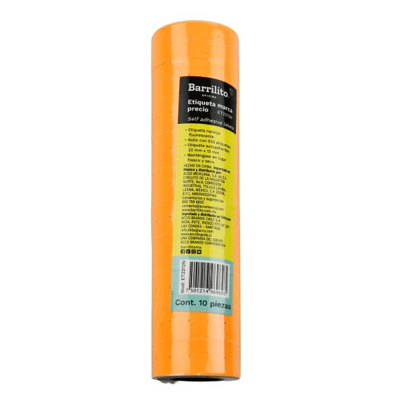 ROLLO DE ETIQUETA BARRILITO 22X12MM NARANJA ET2212N CON 550 ETIQUETAS