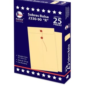 SOBRE BOLSA MANILA CON HILO CARTA 23 CM X 30.5 CM PAQUETE CON 25 PZS
