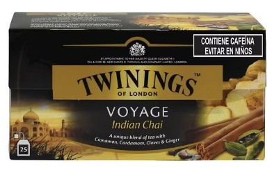 TE NEGRO TWININGS VOYAGE ESTILO INDIAN CHAI 25 SOBRES DE 2 G